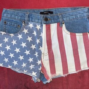 Forever 21 Blue and Red Star-Striped Jean Shorts